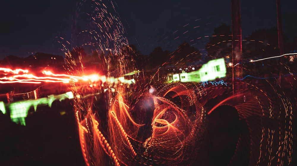 a blurry photo of a city street at night