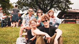 people sitting on grass field at day