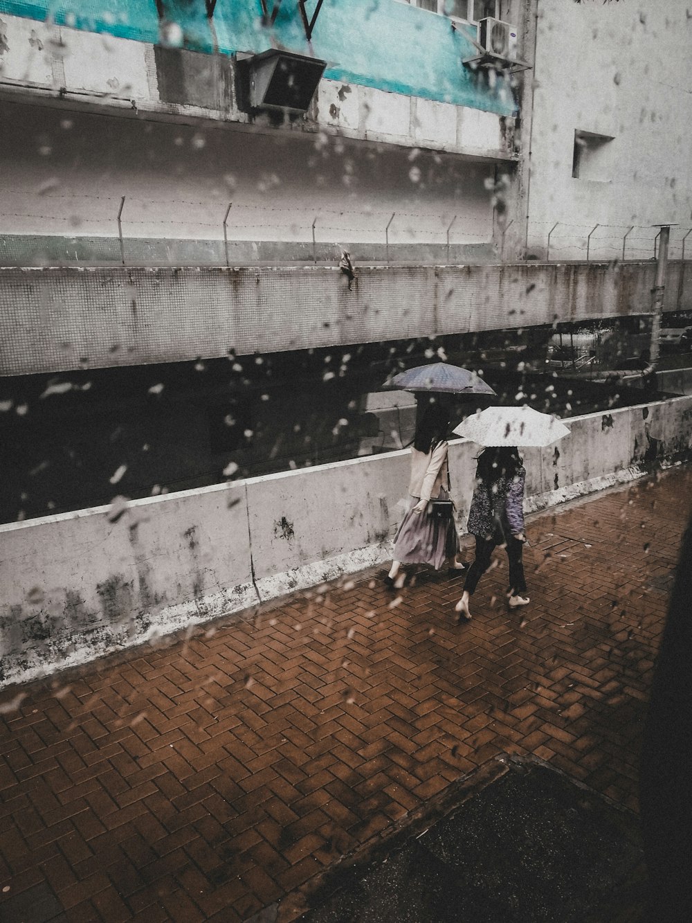 person holding white umbrella walking on brown concrete pavement