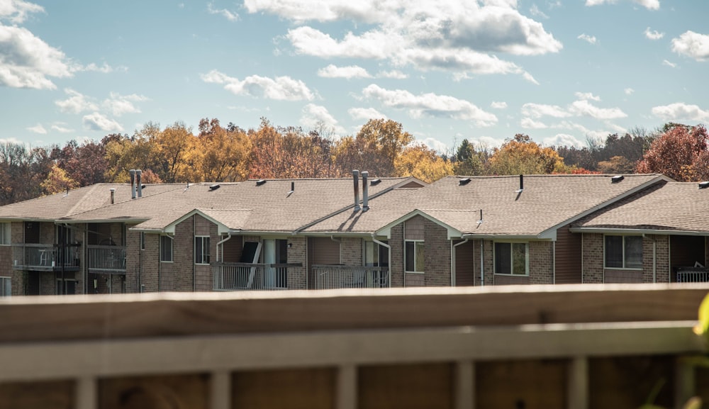 shallow focus photo of houses near brown trees