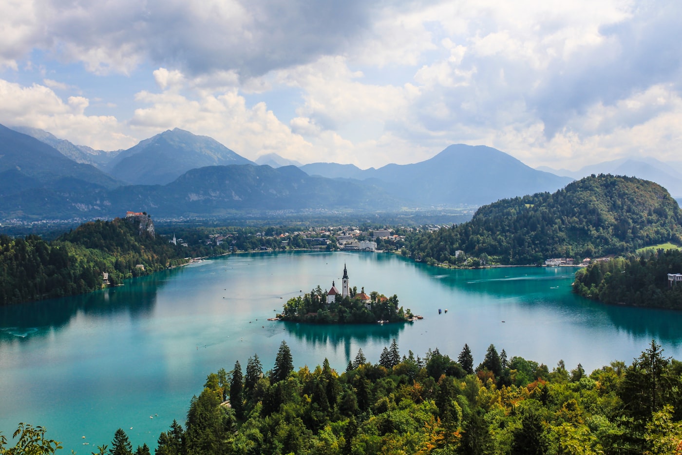 Scenic view of Slovenia's mountains and lake