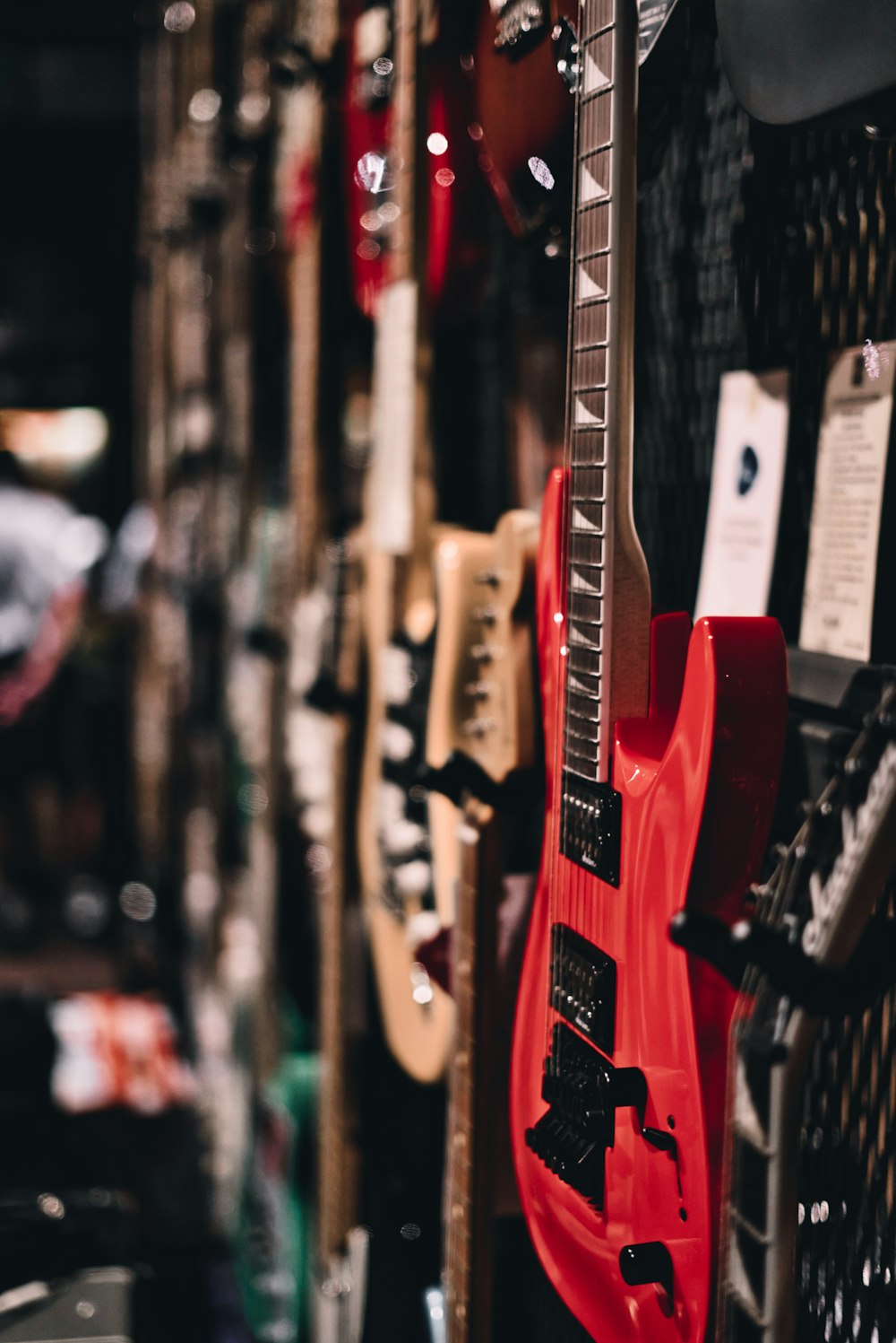 hanged red guitar