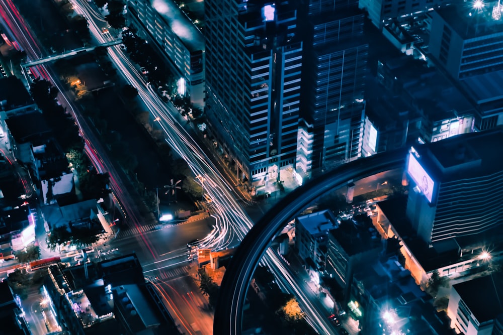 High Angle Photography Of City During Nighttime Photo Free Road Image On Unsplash