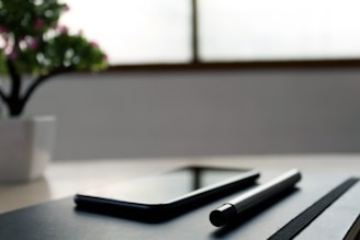 Close-up of a notebook and pen beside a smartphone playing a therapeutic audio track.