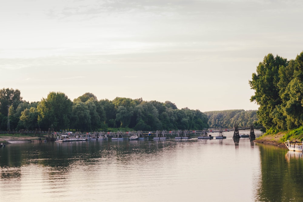 calm river with boats