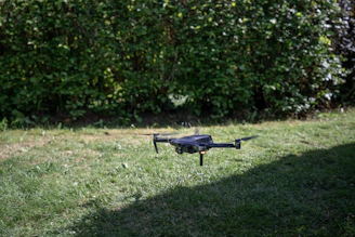 Drone hovering over a moss-covered roof during cleaning.