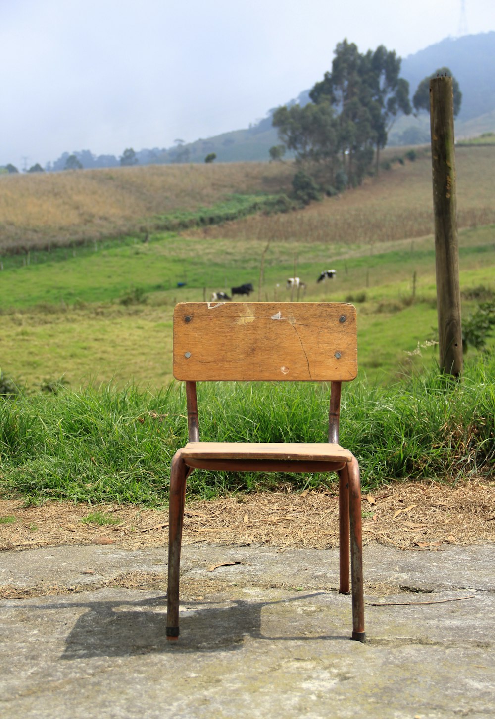 brown chair on gray surface