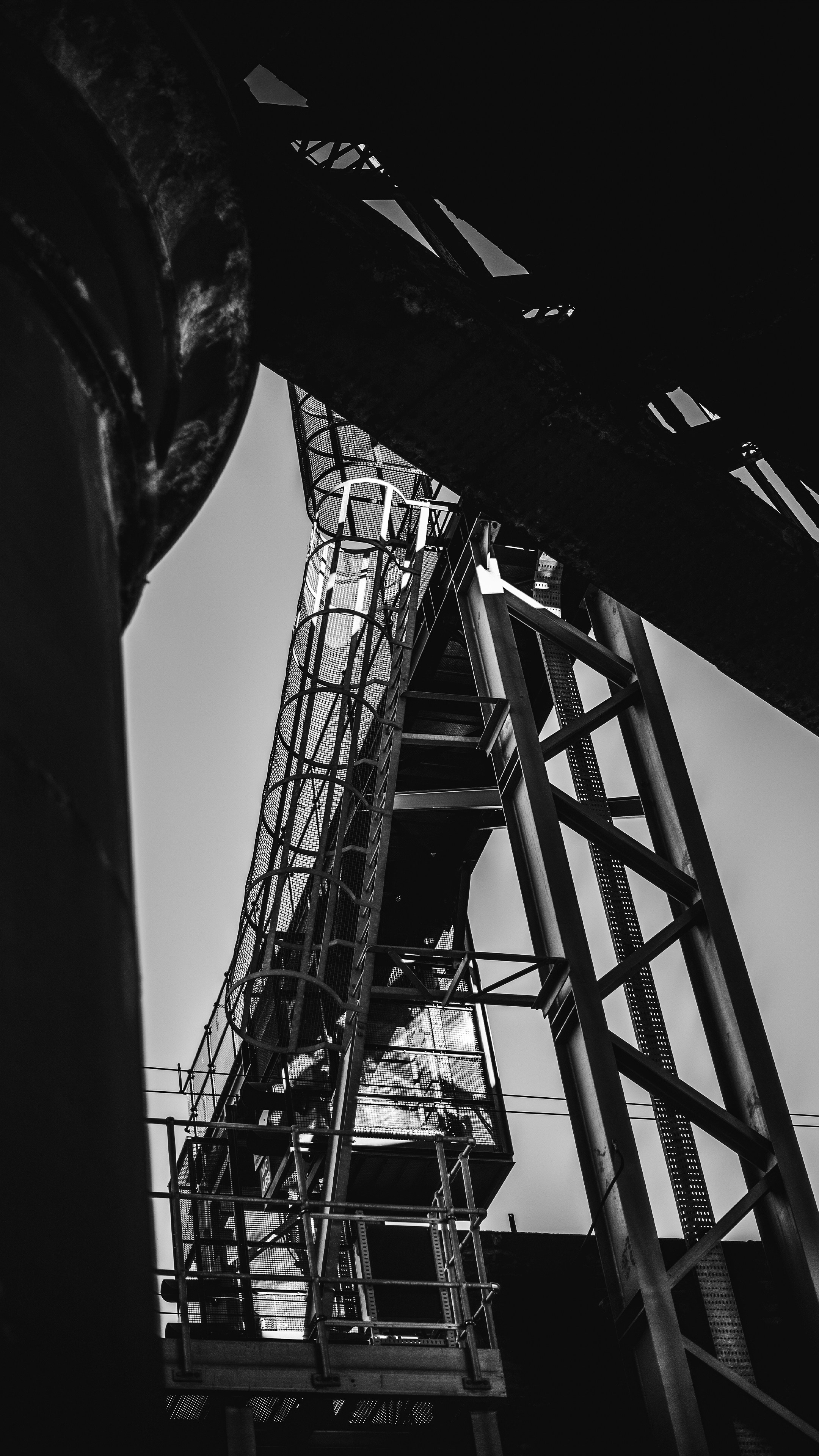 grayscale photography of concrete stairs