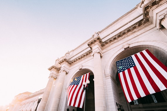 USA flag hanging in building