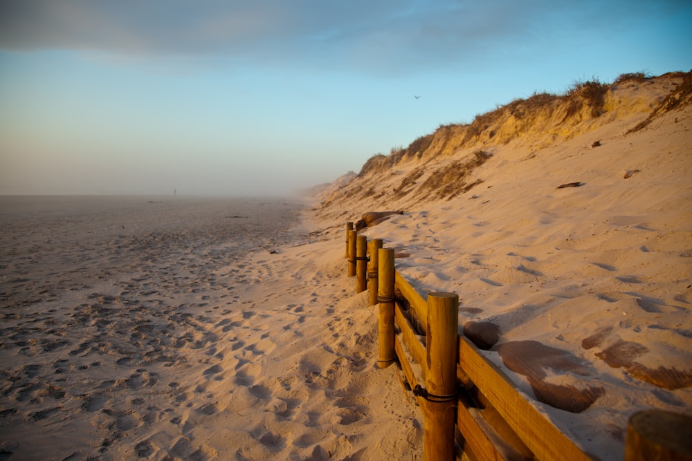 brown wooden fence near shore during daytime