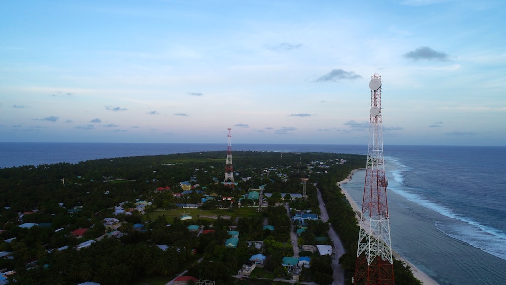 white tower near ocean