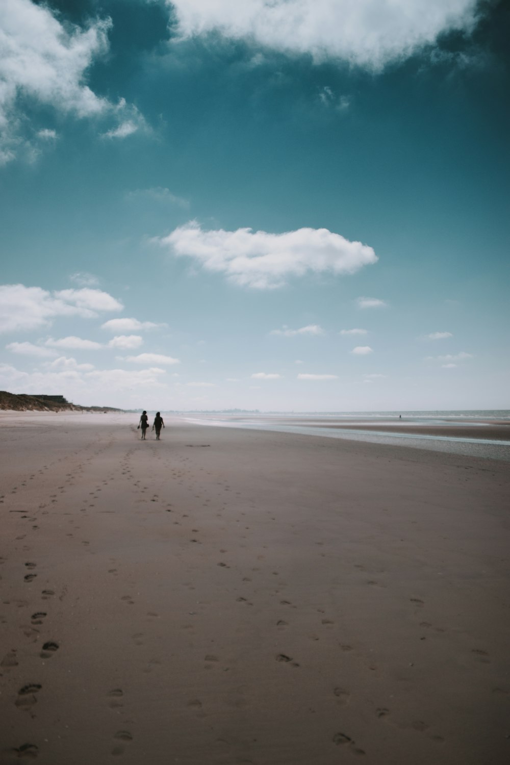 two people walking on seashore