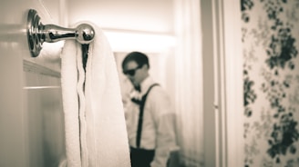 A stylish towel hook displayed elegantly in a bathroom setting.