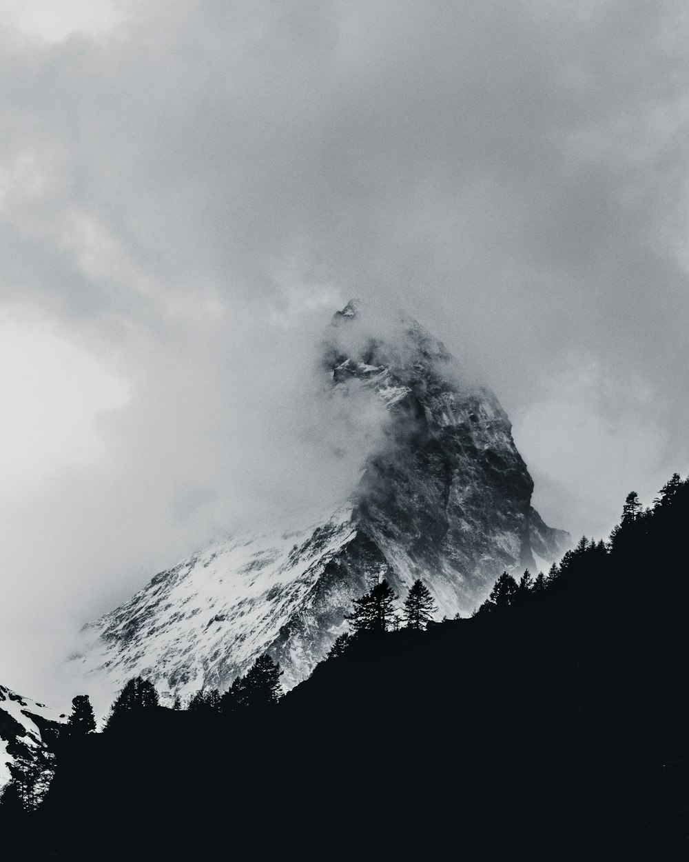 snow mountain with clouds