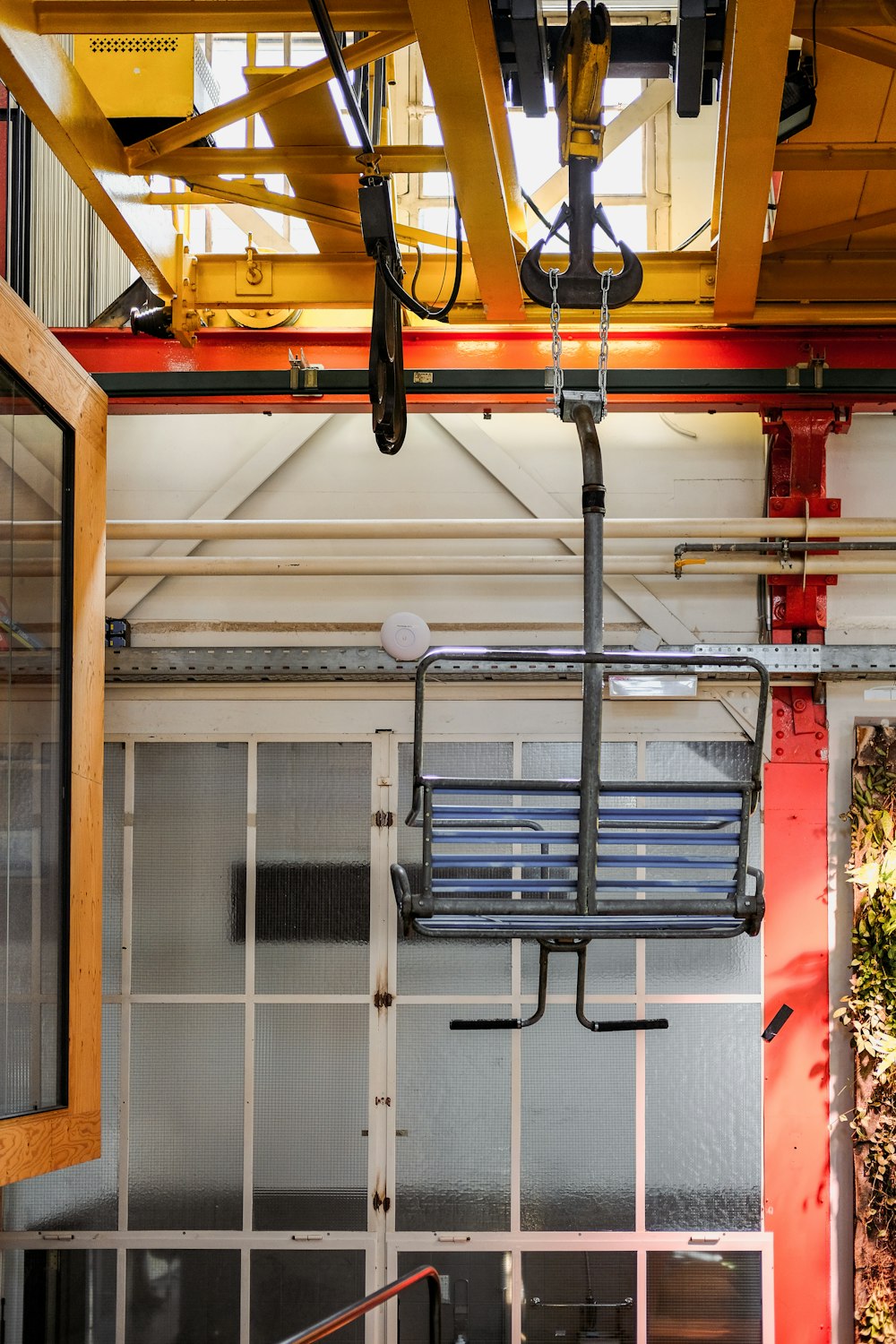 an overhead view of a lift in a garage