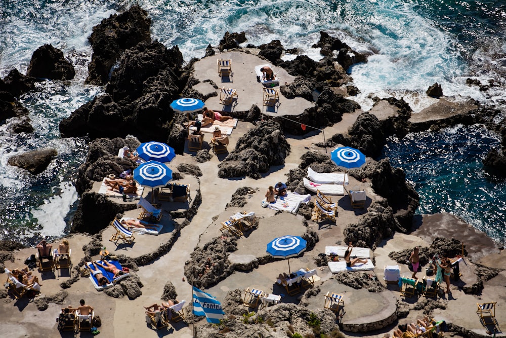 people sun bathing