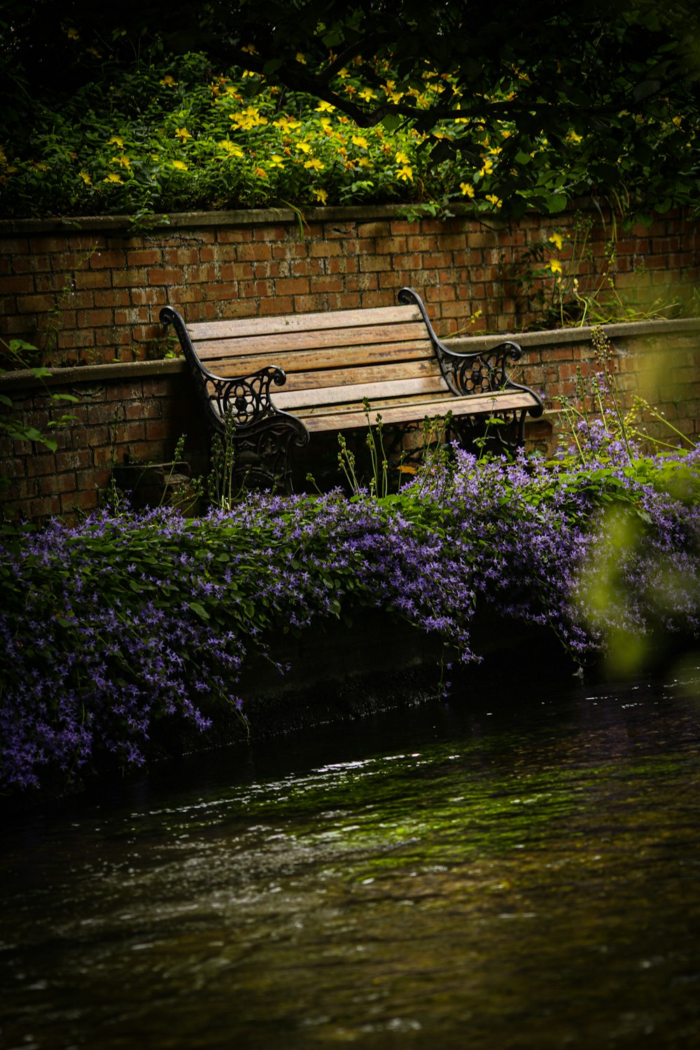 brown and black wooden bench