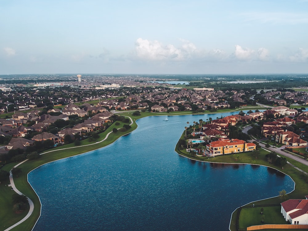 high-angle photography of blue body of water