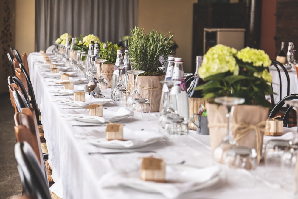 plates and bottles in table