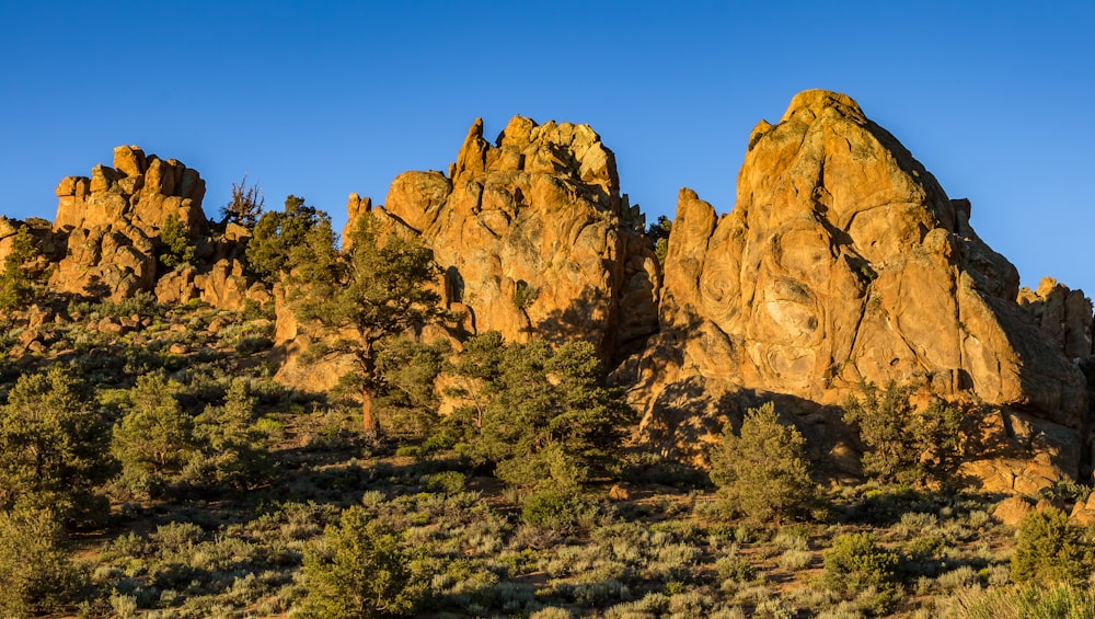 brown mountain range under clear blue sky