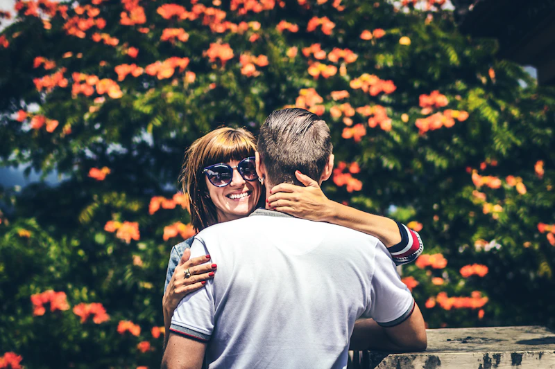 loving mature man and woman hugging