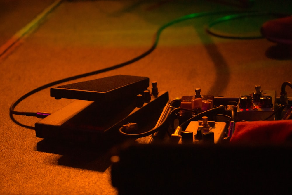 black and brown guitar pedal