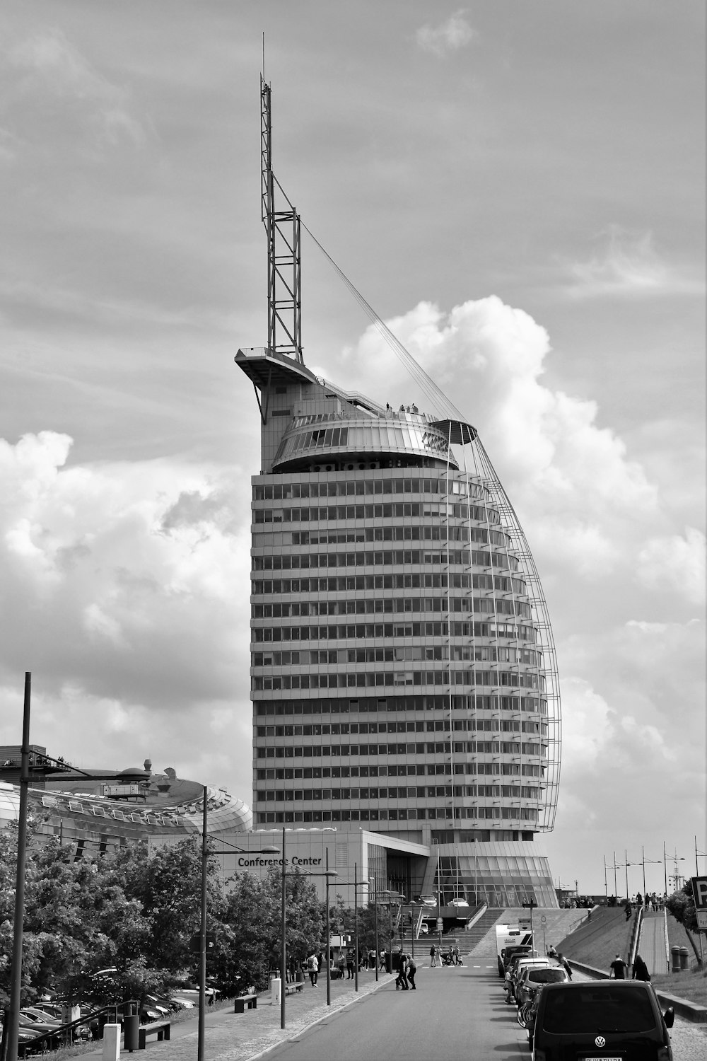 greyscale photo of building