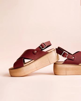 pair of maroon wedges