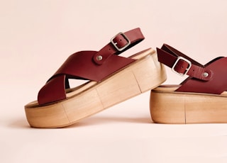 pair of maroon wedges