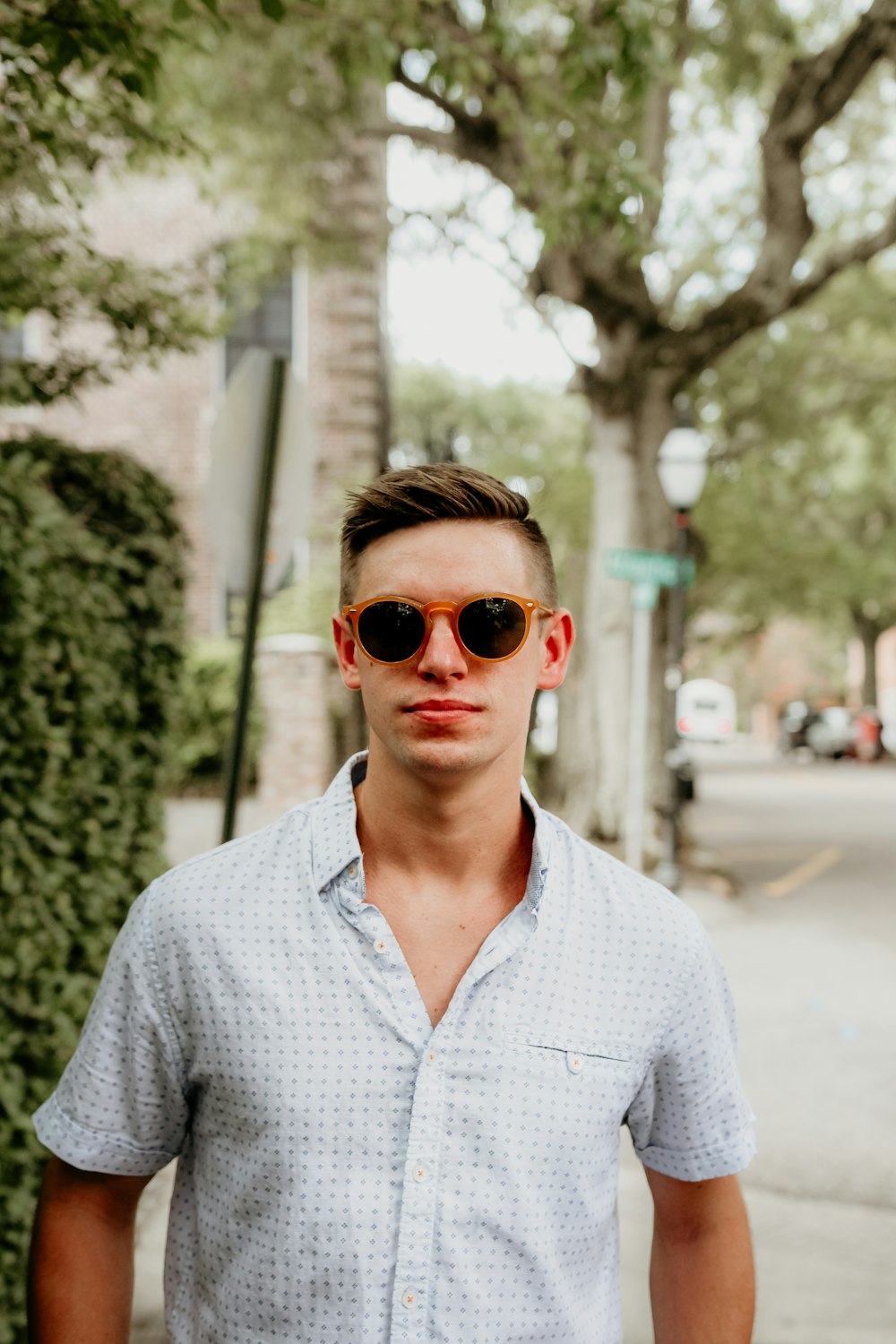 men's white and gray button-up collared t-shirt