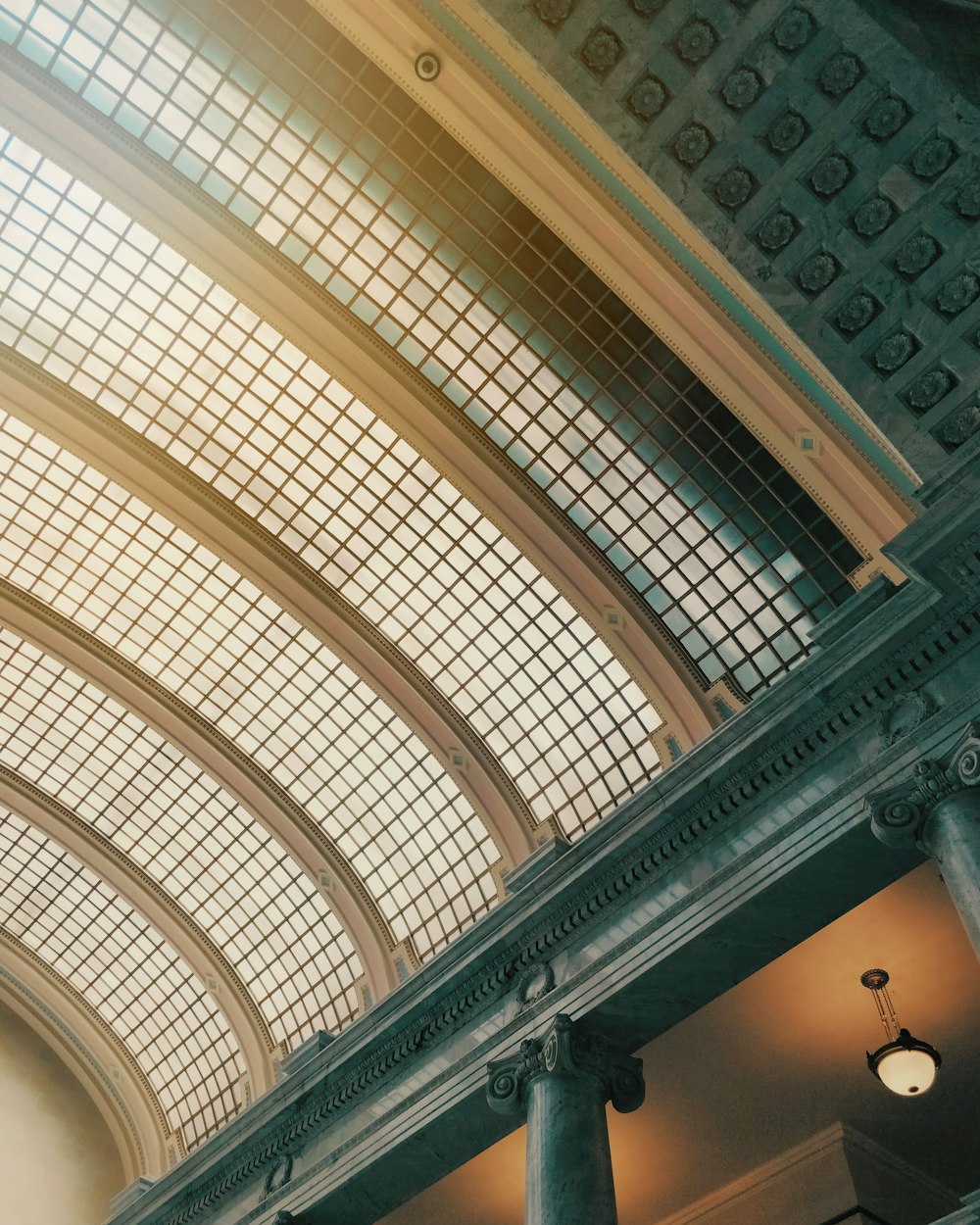 green and beige building interior