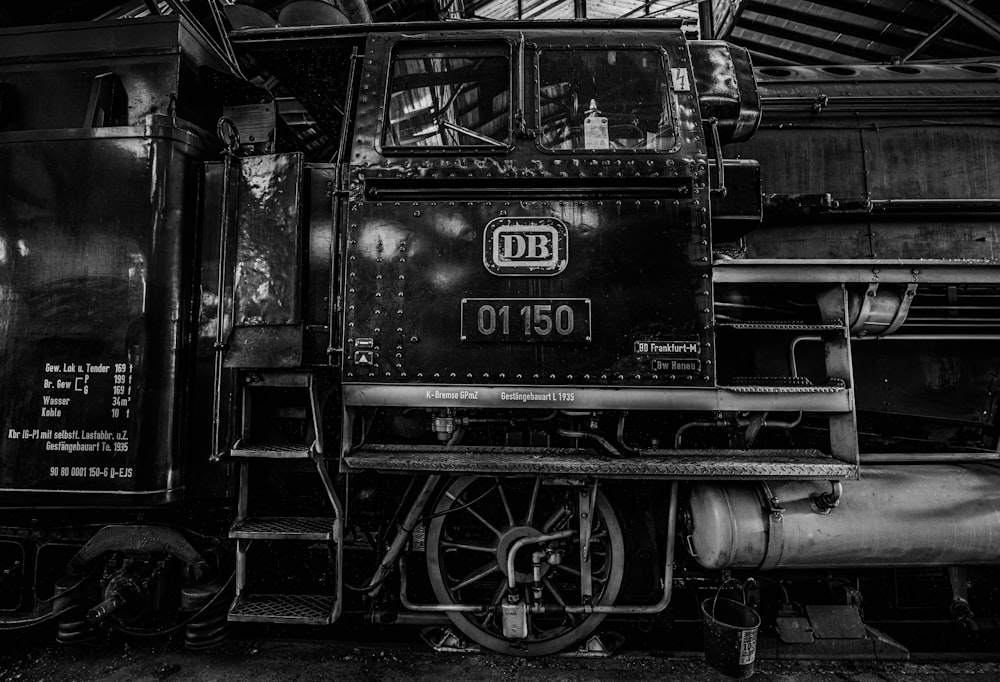 grayscale photography of train