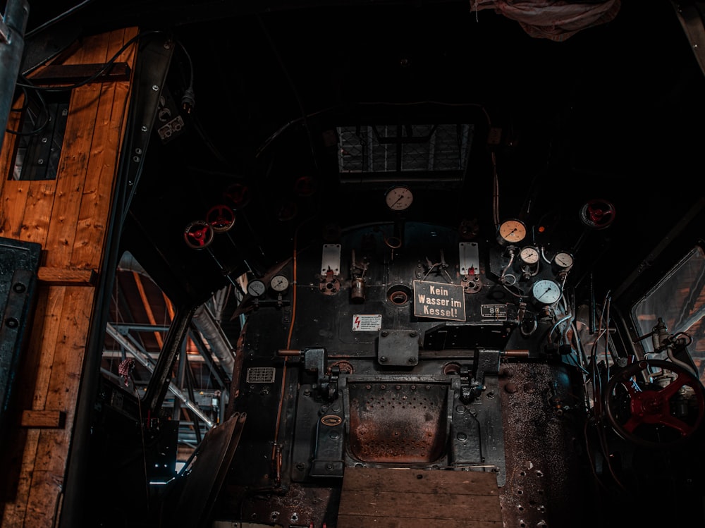 an overhead view of a train engine and control panel