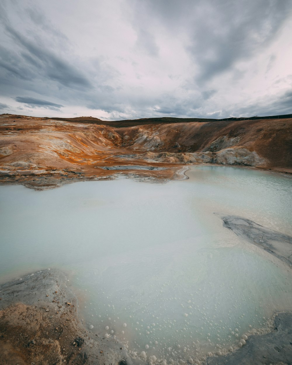 lake surrounded of brown soils