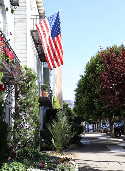 USA flag hanging on the window