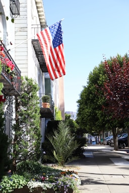 USA flag hanging on the window