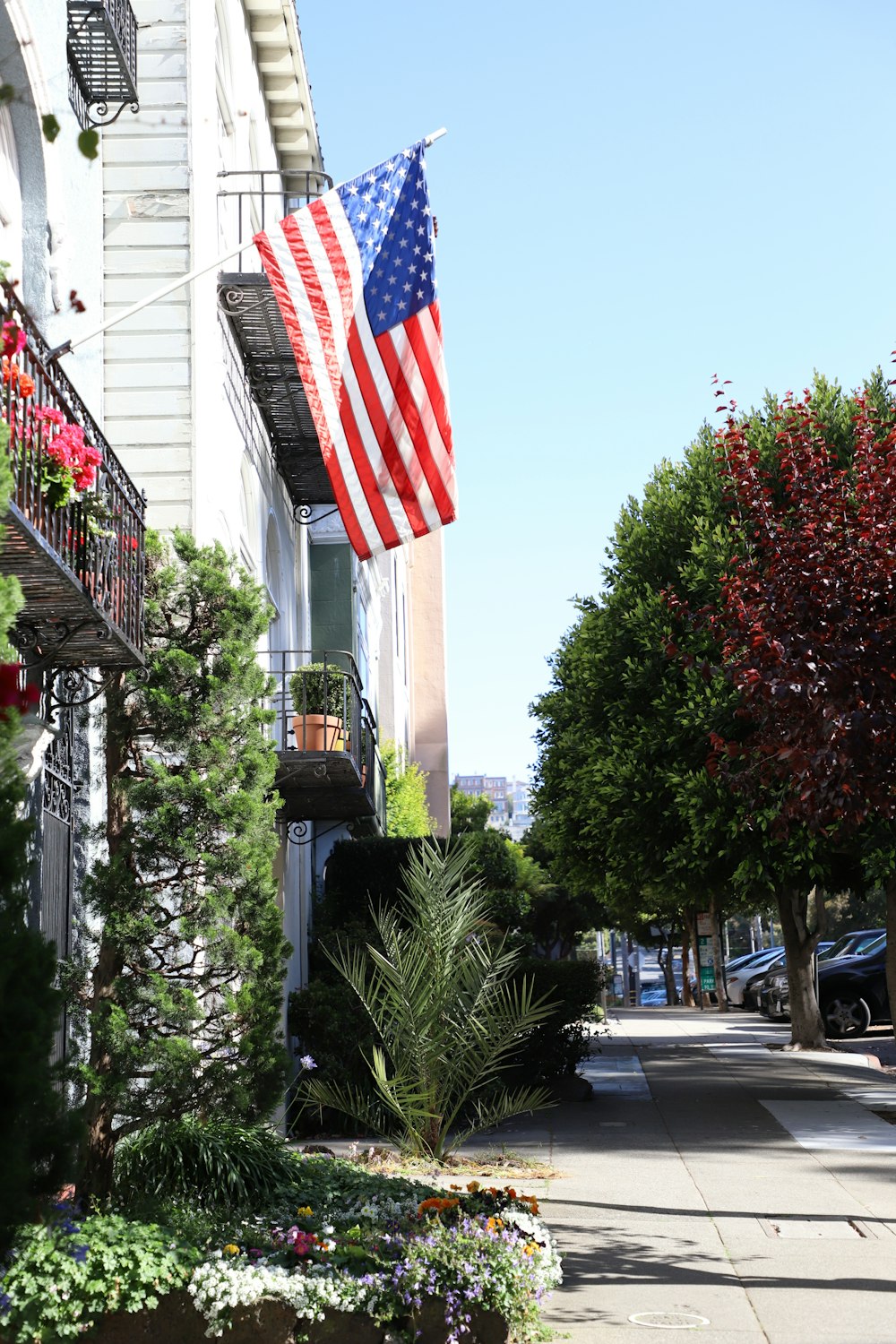 USA flag hanging on the window