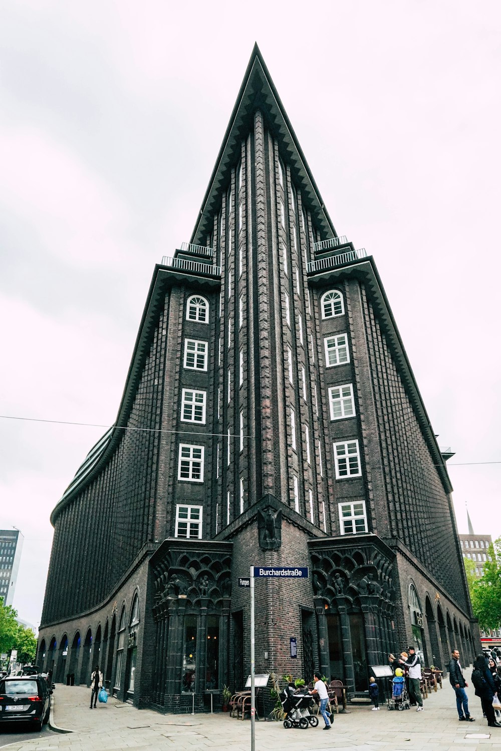 triangular black concrete building