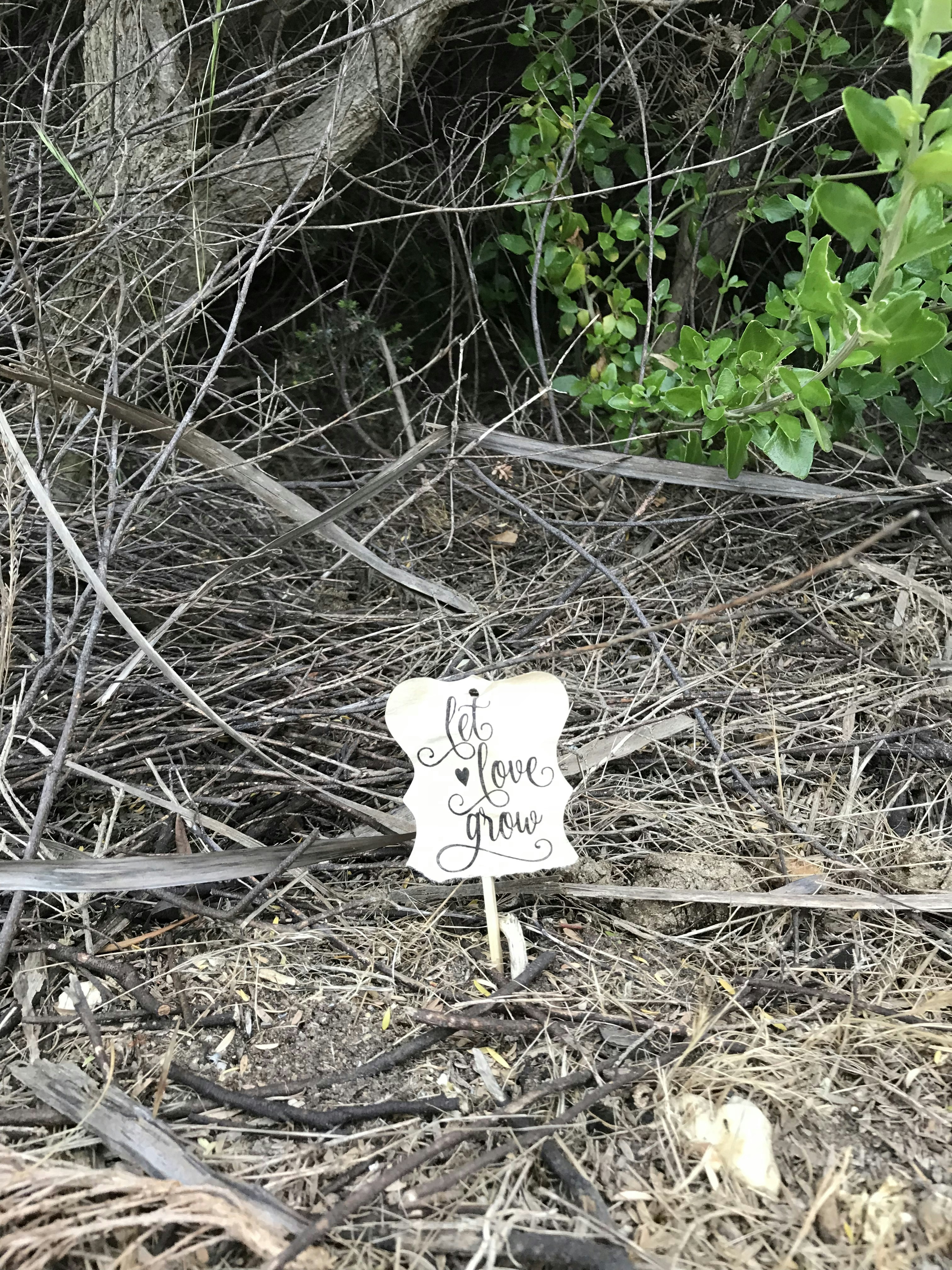 a sign that is sitting in the dirt