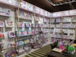 Colorful craft kits arranged neatly on a shelf.
