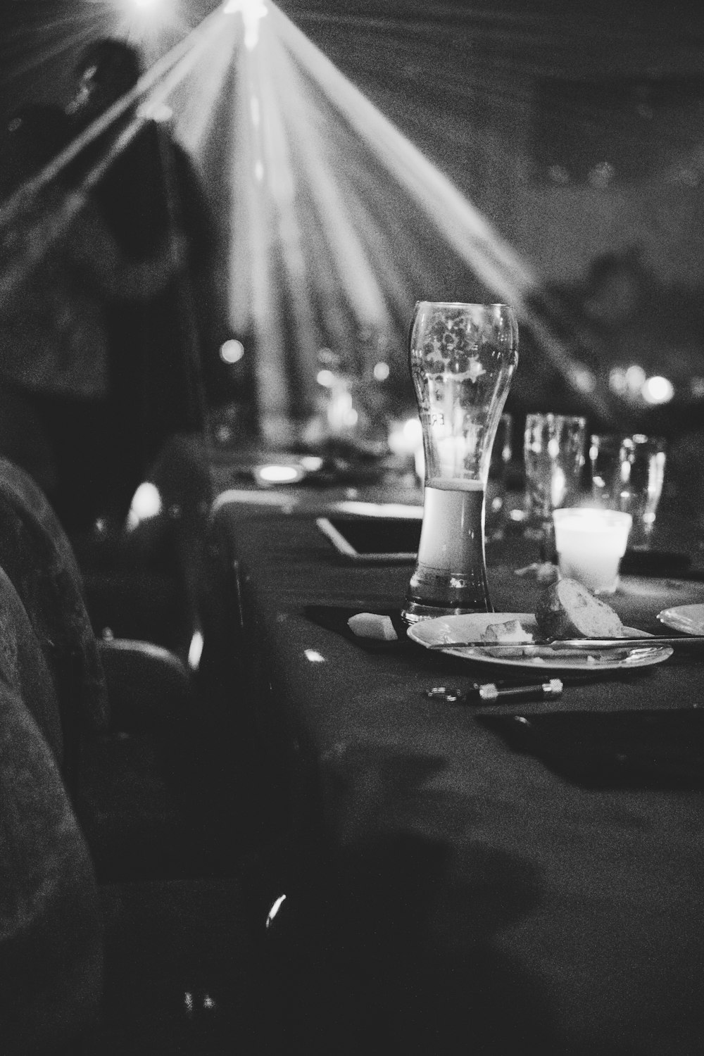 a black and white photo of a table setting