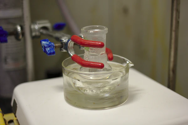 Laboratory chemical reagent bottle on shelf