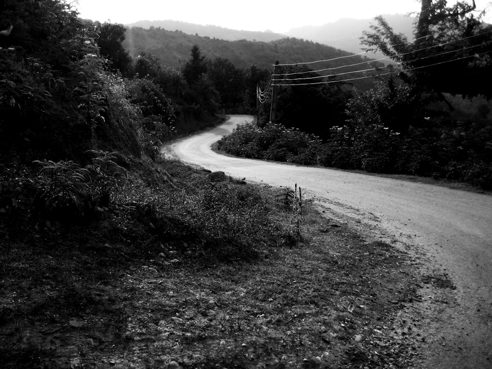 greyscale photo of road