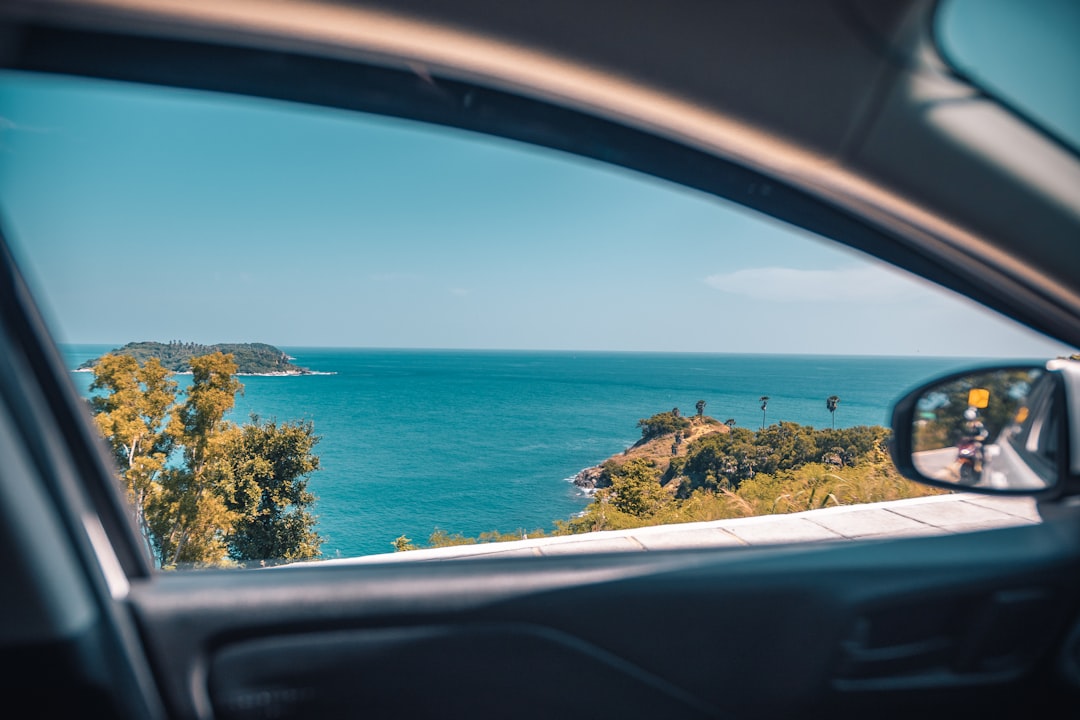coastal view through vehicle window,
