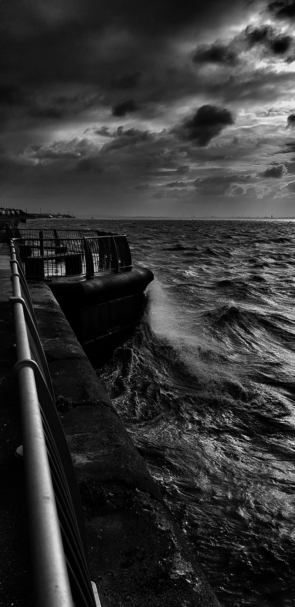 grayscale photography of sea