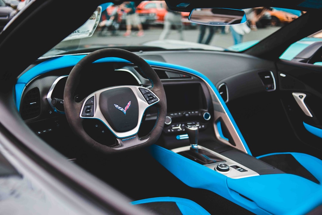 blue and black Corvette vehicle interior
