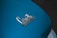 A close-up view of a car's surface displaying the badge with the words 'Corvette Sting Ray' in chrome. The surface is painted in a blue color, with a glossy finish.
