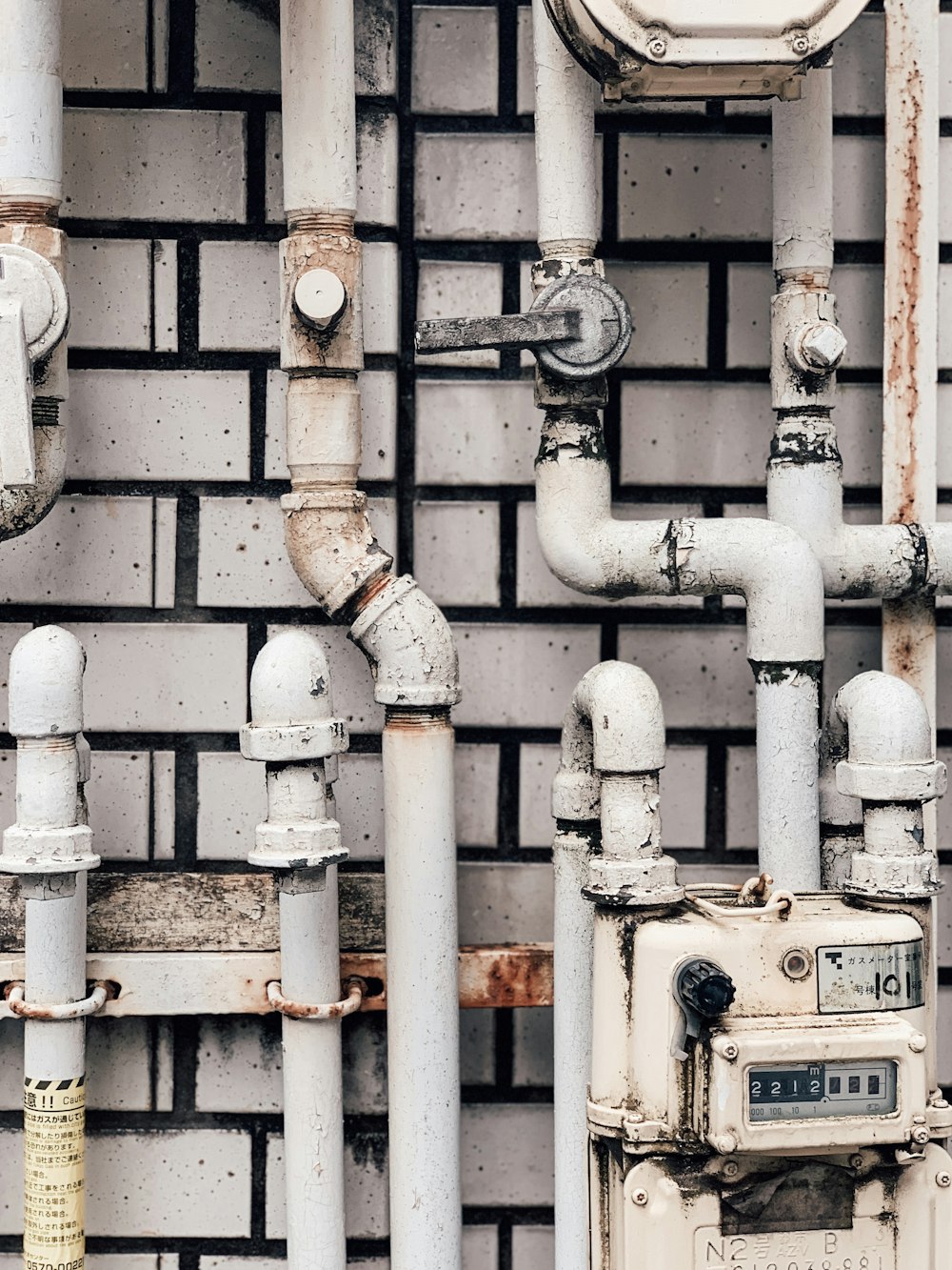 white water pipes with analog water meter