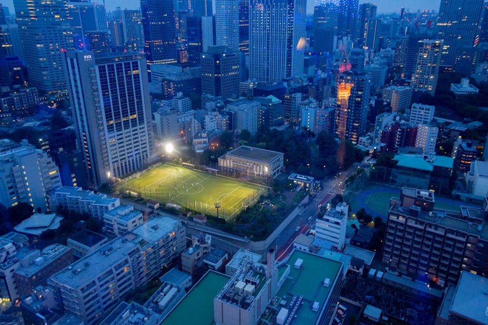 top view of high-rise and mid-rise buildings