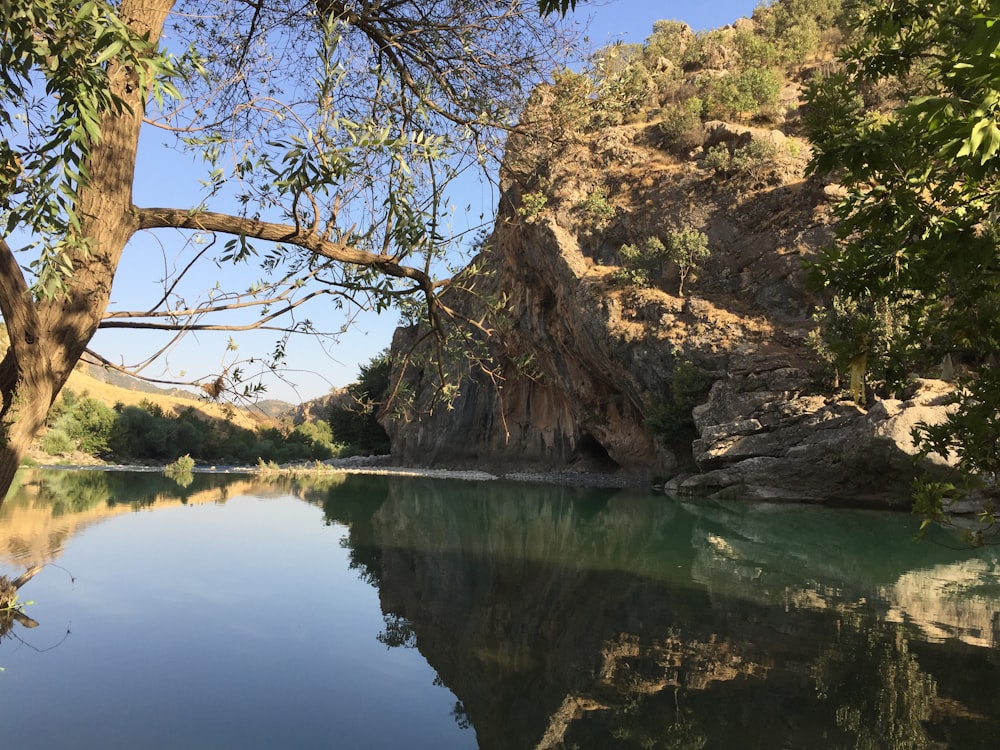 reflection of rocks on water